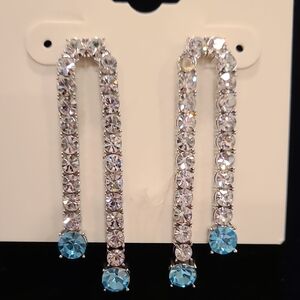 On 34th Elegant Silver and Blue Crystal Drop Earrings
